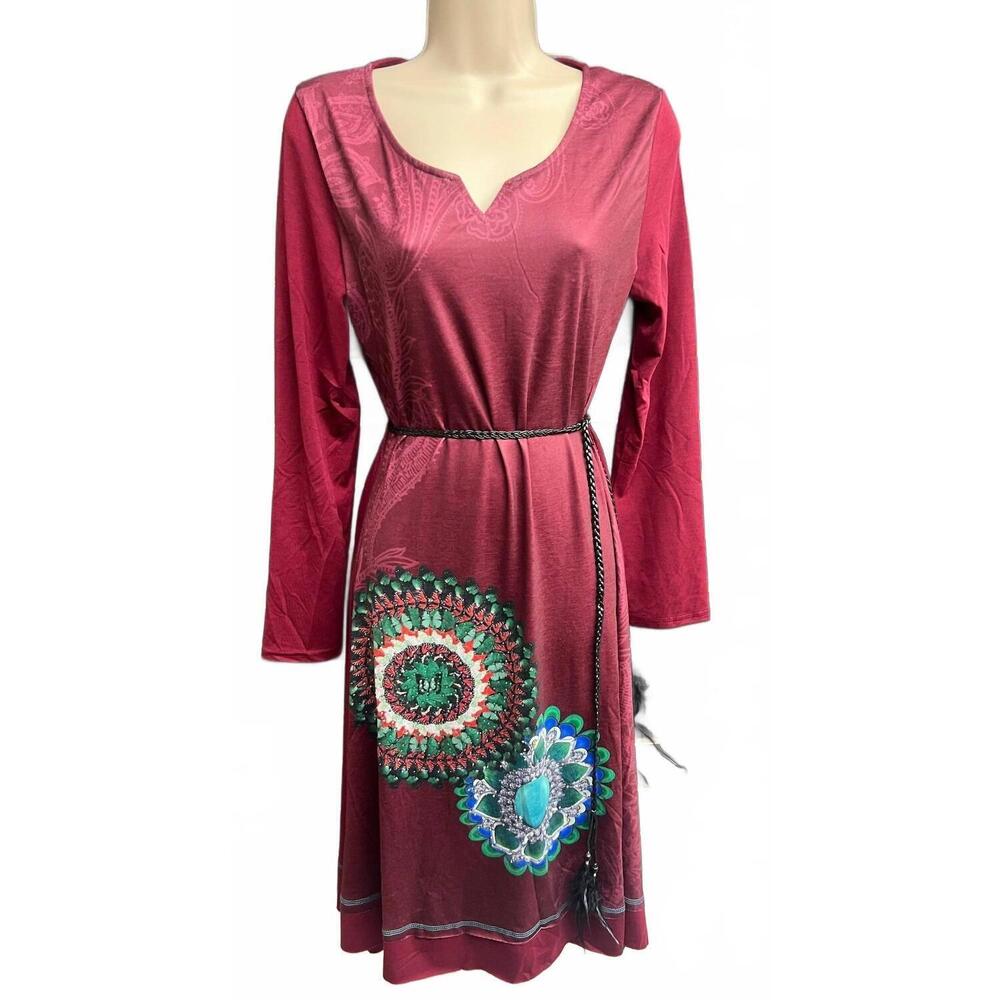 NEW MICHAEL K women's belted beauty jersey dress in double wheel wine
